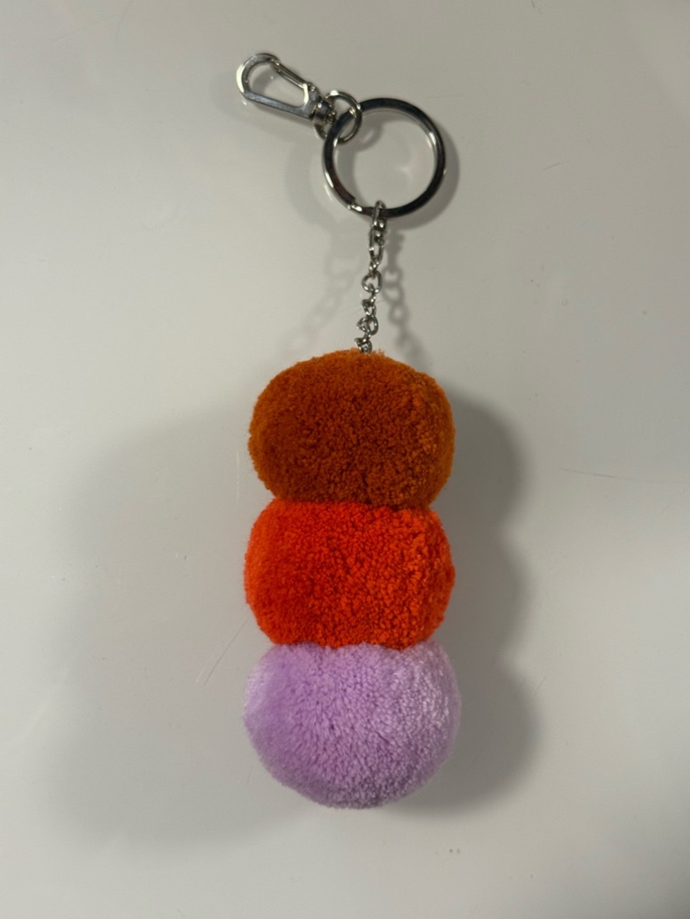 Plush Pom Pom Triple Keychain/Keyring - Burnt Orange, Bright Orange, Lilac